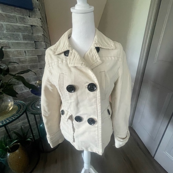 American Eagle Outfitters Cream Peacoat with Notched Lapel - Picture 2 of 6